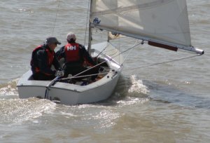 Simon and Nicky Kedge head to the start line in their GP14