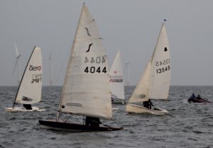 Michael Gutteridge in the foreground in his Solo, with Derroll Peder in his RS Aero, Paul Jackson in his GP14 and Paul Stanton in his Laser