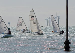 The race gets underway and Tim Dye heads out to sea in his RS Aero