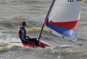 Cadet Finley Taylor putting his Topper dinghy through its paces