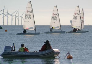 The race gets underway whilst the Rescue Boat crew look on