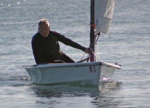 Brian Allen concentrates as he leads in his RS Aero