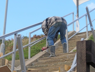 Installing the new cliff step railings