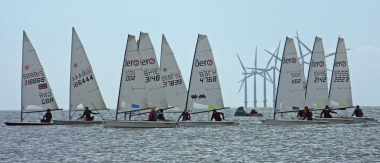 Simon Kedge leads the fleet away in the first race
