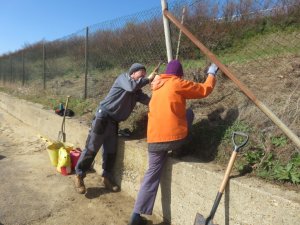 Nigel and Keith digging-out a rotten fence post on the cliff